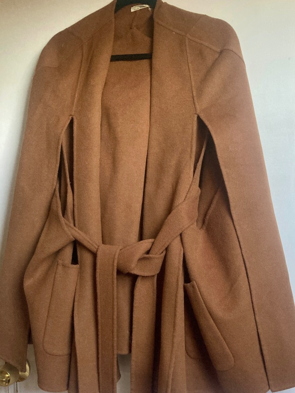 Wool Blend Camel Belted Coat
